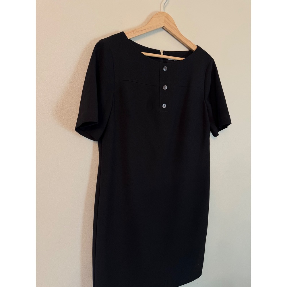 Karl Lagerfeld Paris Black Shift Dress Button Detail Short Sleeve Size 8 - Picture 4 of 10